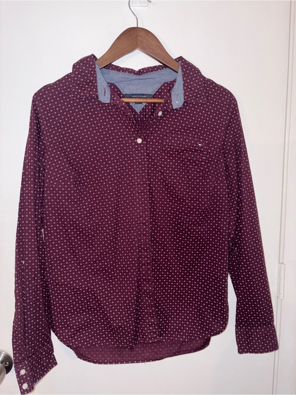 Tommy Hilfiger Burgundy Printed Button-Down Shirt